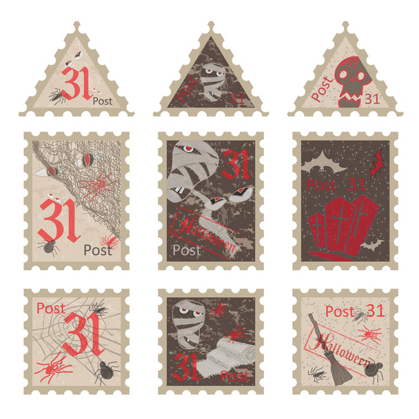 Conjunto de sellos postales vintage para fiesta de Halloween
 - Vector, imagen