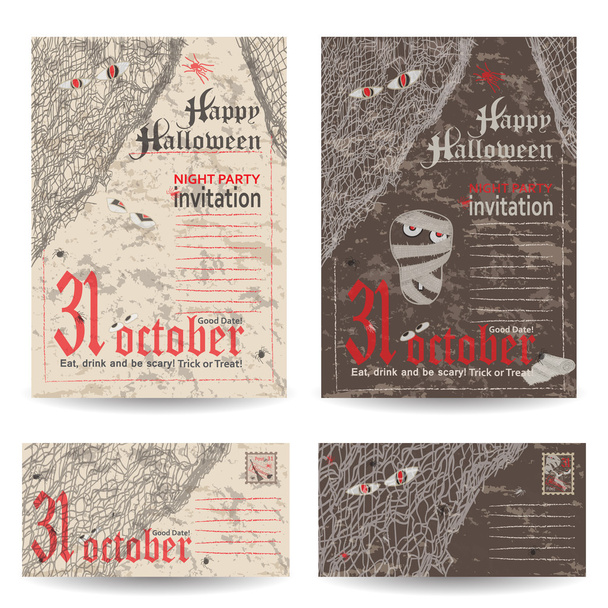Набор старинных почтовых марок для Хэллоуинской вечеринки
 - Вектор,изображение