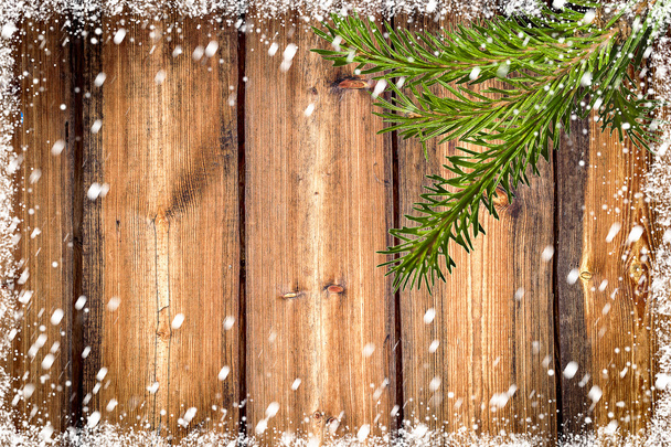  Wood texture with white snow. Christmas background - Photo, Image