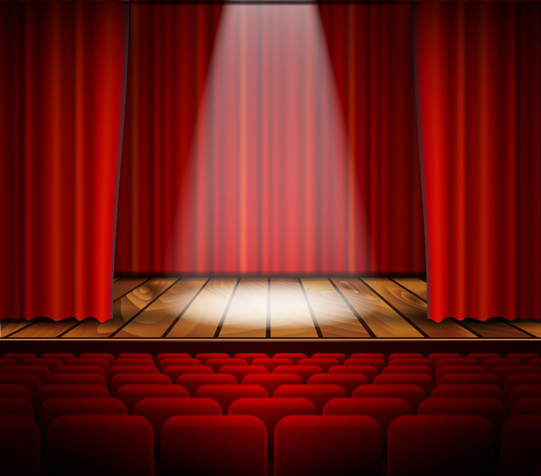 Ένα θέατρο στάδιο με μια κόκκινη κουρτίνα - Διάνυσμα, εικόνα