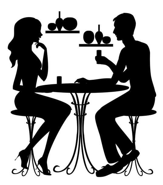 Силуэты пары в кафе
 - Вектор,изображение