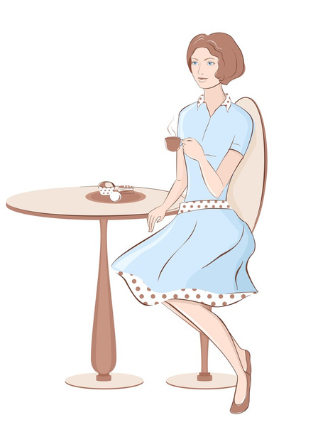 Dívka v kavárně - Vektor, obrázek