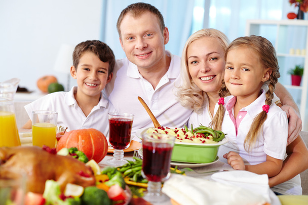 family at festive table on Thanksgiving Day - Photo, Image