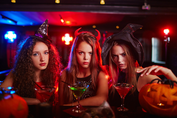 Girls in costumes at Halloween night - Photo, Image