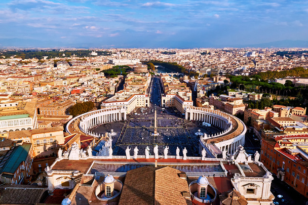 Panoramic view of city of Rome and St. Peter's Square from top of the dome of the basilica of St. Peter - Фото, изображение