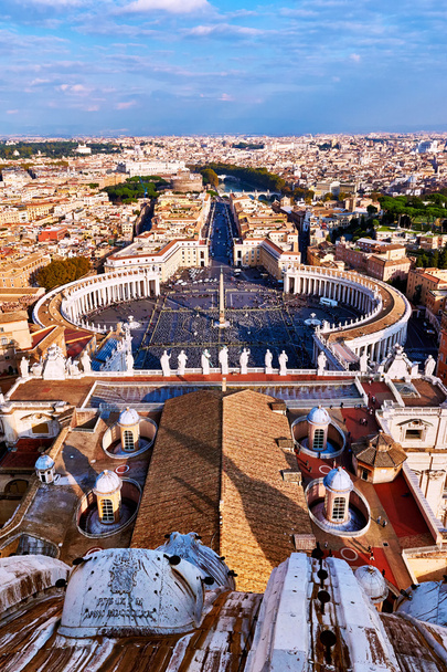 Panoramic view of city of Rome and St. Peter's Square from top of the dome of the basilica of St. Peter - Photo, image