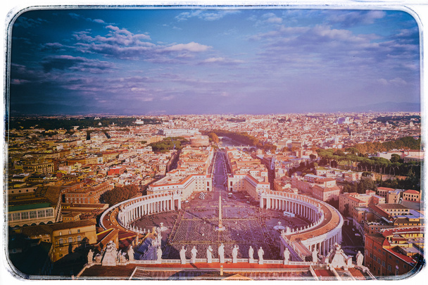 Panoramic view of city of Rome and St. Peter's Square from top of the dome of the basilica of St. Peter - 写真・画像