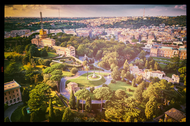 Monastery Mater Ecclesiae, Mother of the Church, inside Vatican City surrounded by Vatican Gardens viewed from top of the dome of the basilica of St. Peter - 写真・画像