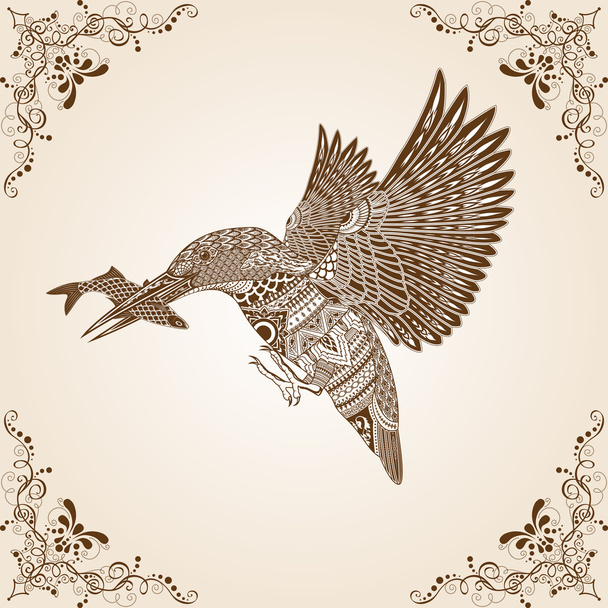 Kingfisher Bird Thai Pattern Vector - Вектор,изображение