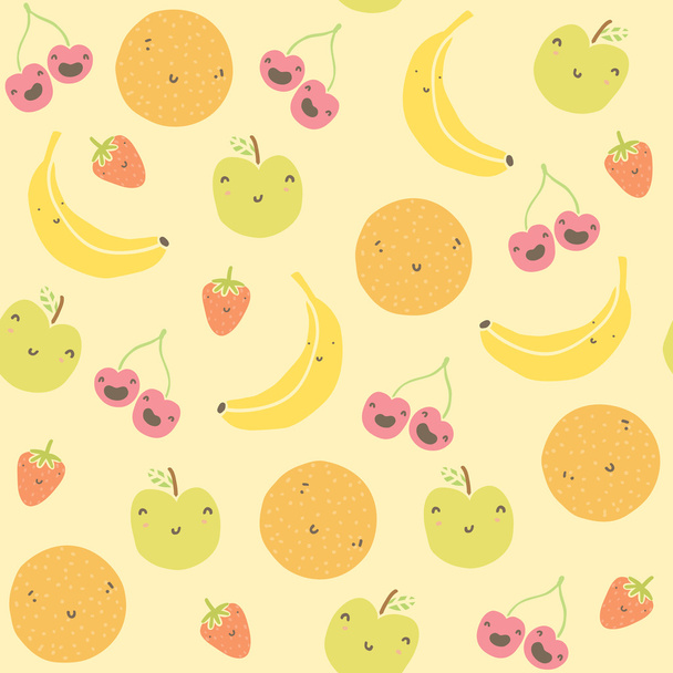Cartoon funny fruits seamless pattern - Vector, imagen