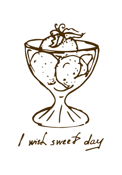 Illustration de crème glacée dans un verre. Des boules de glace. Carte de vœux avec un souhait
 - Vecteur, image