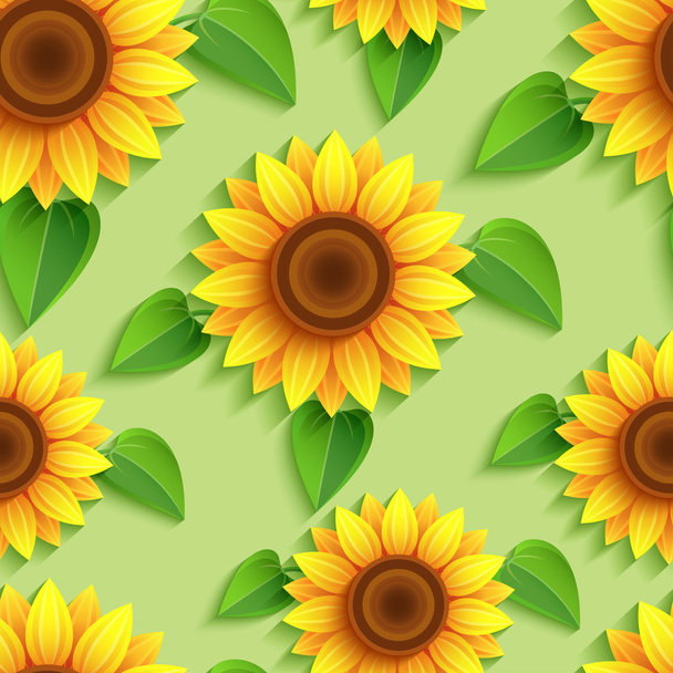 Floral seamless pattern with 3d sunflowers - ベクター画像