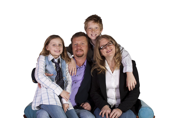 Cute Family Posing on White Background - Fotó, kép