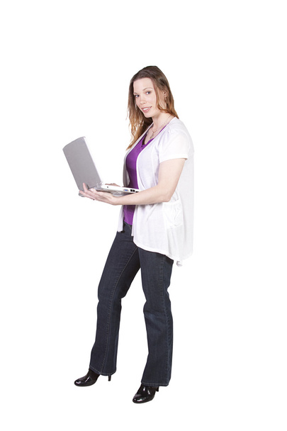 Beautiful Girl Holding a Laptop - Foto, Imagem