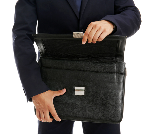 Elegant man in suit with briefcase isolated on white - Fotografie, Obrázek