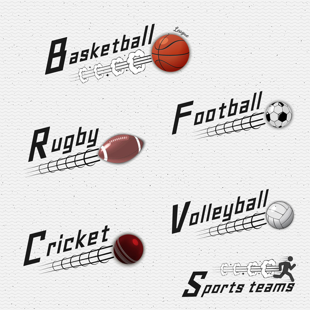 Cricket, volleyball, football, basketball, squash, rugby badges logos and labels for any use - Vector, Image