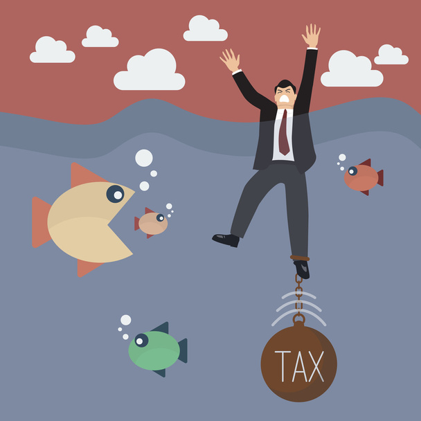 Businessman get drowned because tax weight - Vector, Image
