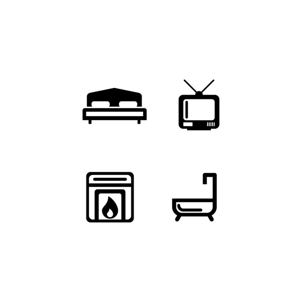 Bed and Resort Icon Set - Vector, Image