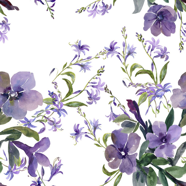 Ilustração aquarela de flores petúnias padrão sem costura
 - Foto, Imagem