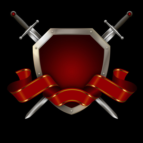 Heraldic shield with ribbon and swords. - Foto, imagen