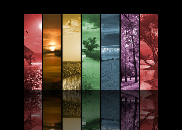 επτά κάθετες τοπίο φωτογραφίες σε όλα τα χρώματα του ουράνιου τόξου - Φωτογραφία, εικόνα