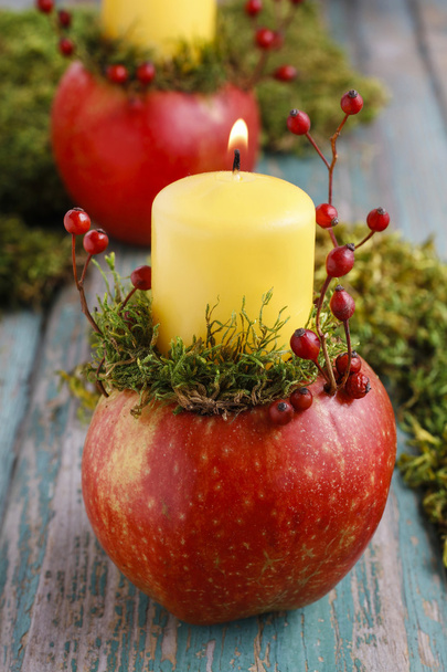Candle holder made of apple - Fotoğraf, Görsel