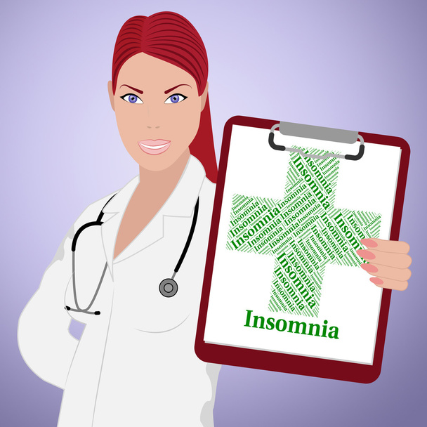 Insomnia Word Represents Ill Health And Attack - 写真・画像