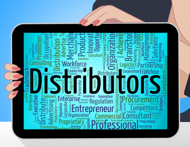 Distributors Word Represents Supply Chain And Distribute - Foto, afbeelding