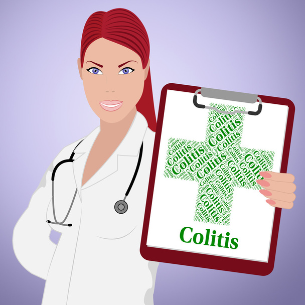 Colitis Word Indicates Inflammatory Bowel Disease And Affliction - 写真・画像