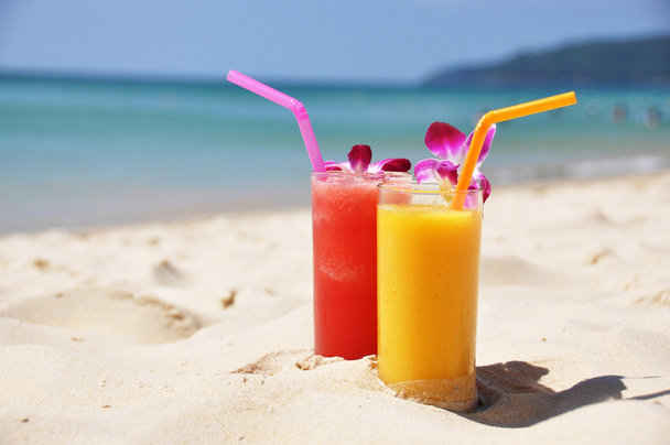 Pair of fruit shakes on the tropical beach - Photo, Image