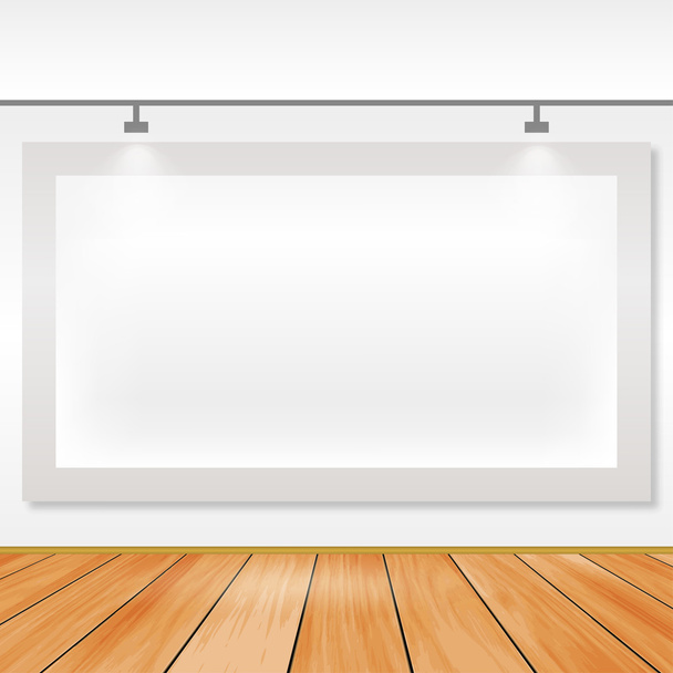 Tableau blanc vide avec lumières dans la salle de la galerie d'art
 - Vecteur, image
