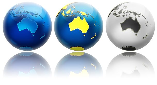 Three different colors globe variations Australia - Foto, Imagen