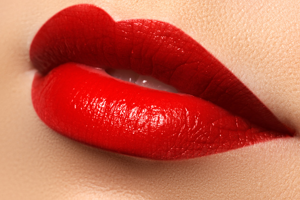 Passionate red lips,macro photography - Photo, Image