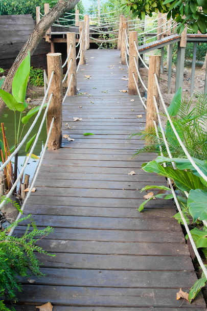 Wooden rope jungle bridge - Photo, Image