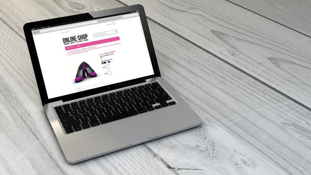 Online alışveriş dizüstü bilgisayar üzerinde ahşap tablet - Fotoğraf, Görsel