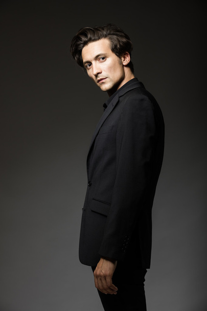 attractive man in black suit - Zdjęcie, obraz
