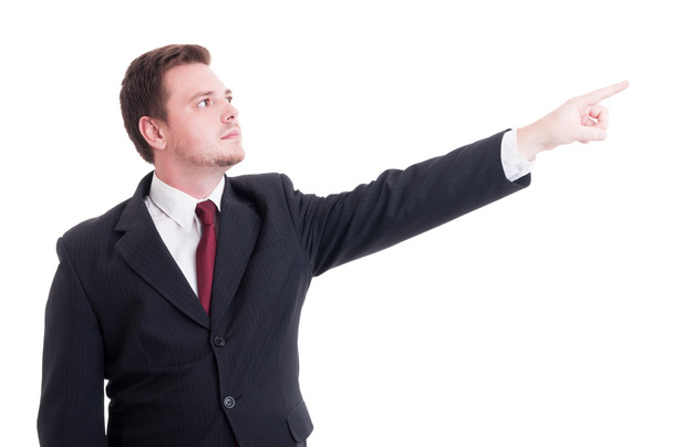 Visionario hombre de negocios o gerente financiero levantando el dedo
 - Foto, Imagen