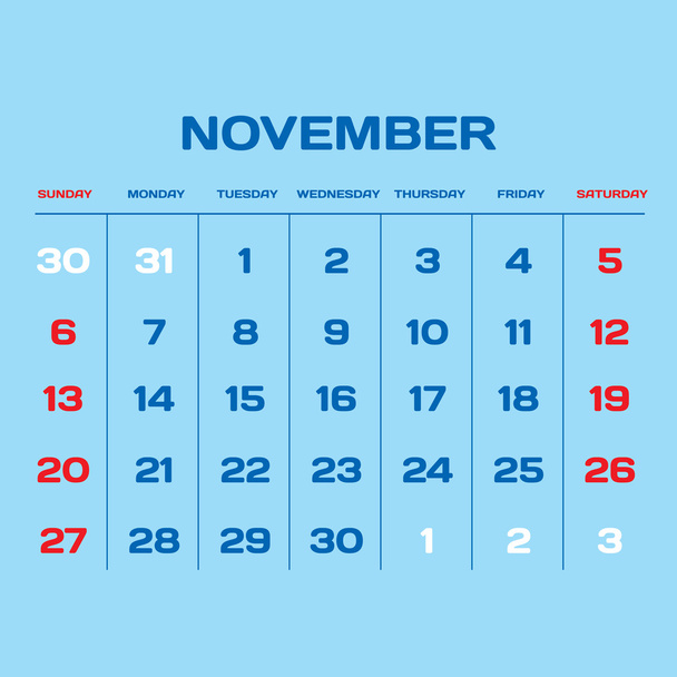 Ημερολόγιο προγραμματισμού διάνυσμα 2016. Νοεμβρίου. - Διάνυσμα, εικόνα