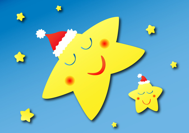 Sleeping stars with Christmas hats - Vector, Image