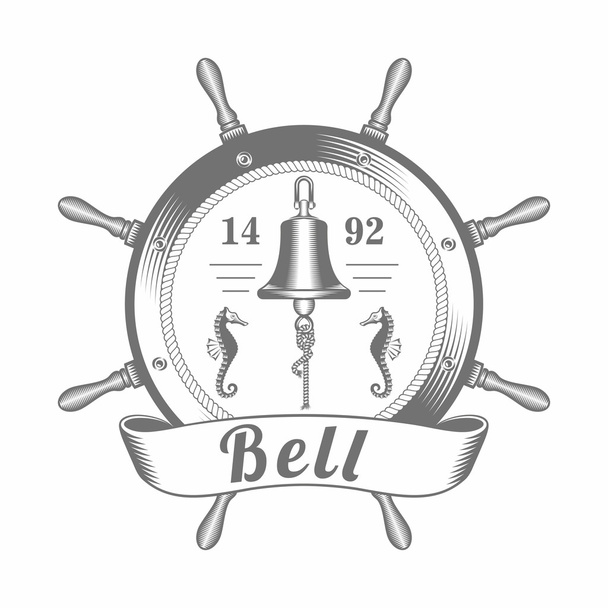 Vector illustration vintage nautical label bell - Διάνυσμα, εικόνα