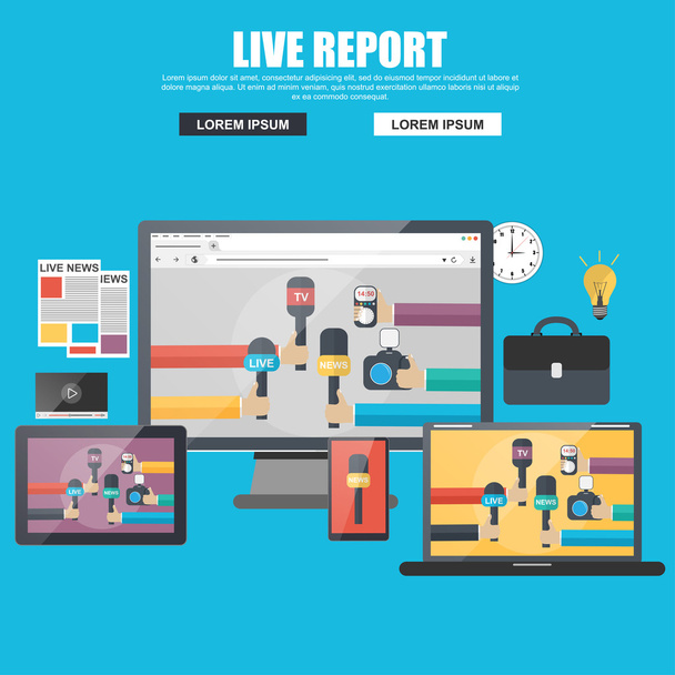 Flat concept for live report, live news - Vektör, Görsel