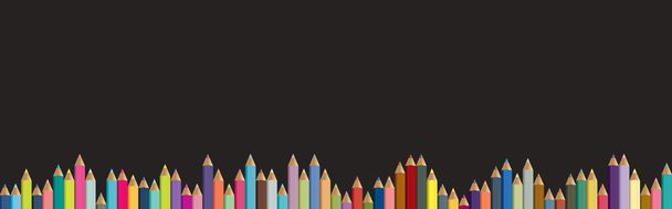 Colored pencils background. Black board with isolated crayons. Back to school concept. - Vector, Image