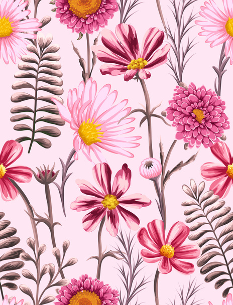 pattern with chamomiles and other flowers - Vector, Image
