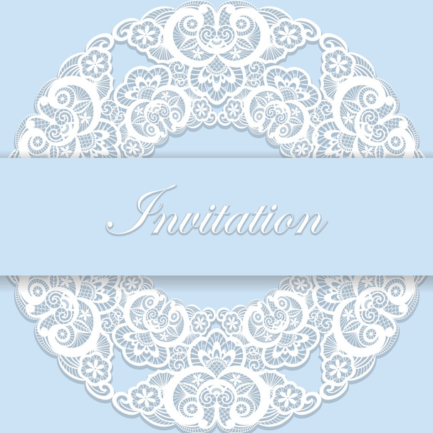 レース装飾とビンテージ ブルー結婚式招待状カバー - ベクター画像