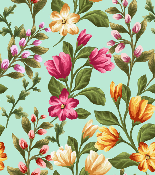 Seamless pattern with beautiful flowers - Vektör, Görsel