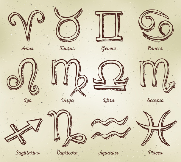 Zodiac Signs On Vintage Background - Vector, afbeelding