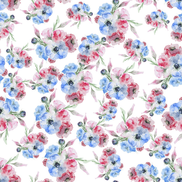 Watercolor Eustoma flower pattern - Foto, Imagen
