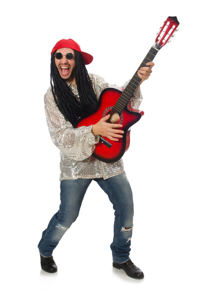 Músico masculino com guitarra isolada em branco - Foto, Imagem