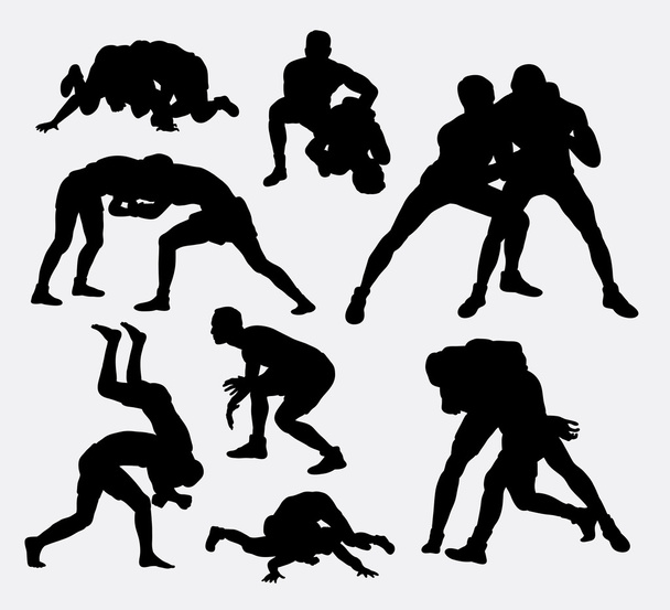 Wrestling sport silhouettes - Vektör, Görsel