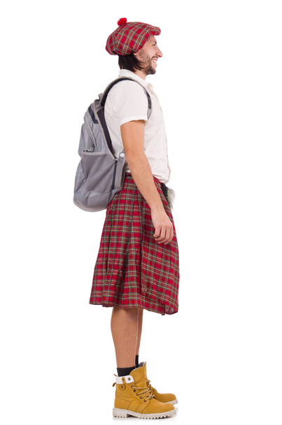 Homem em saia escocesa em branco
 - Foto, Imagem
